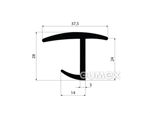 "T" Gummiprofil, 28x37,5/3mm, 70°ShA, EPDM, ISO 3302-1 E2, -40°C/+100°C, schwarz, 